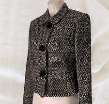 Bernard Zins Wool Tweed Fitted Blazer Jacket Size 4 Black Made In France