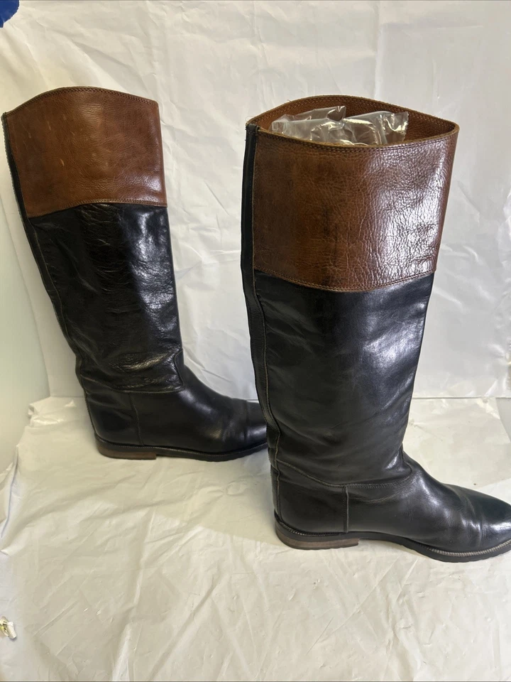 Joan & David Italia 7 EE. UU. 37,5 UE Cuero Negro Marrón Montar Botas Altas Pull On Foto 3 de 4