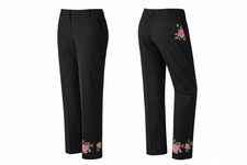 Karen Kane Sz 12 Black Floral Embroidered Wide Leg Dress Pants Stretch