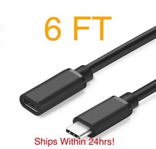 Two 6 Feet Type C USB 3.1 Male to USB-C Female Extension Data Cable Black