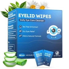 60PCs Eyelid & Lash Wipes with Hyaluronic Acid, Tea Tree Oil Eye Cleaser For... 