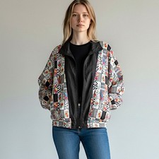 Vtg 90s Lavon by Cheerful Corp Women's M Track Suit Jacket Floral Retro Fun