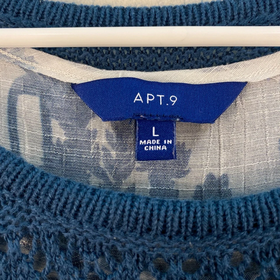 Apt. 9 suéter grande para mujer tejido elástico tejido azul forrado floral 11630 Foto 4 de 4