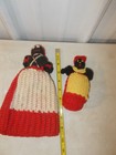 2 vintage folk art handmade KNITTED CROCHETED HAT PIN STICK pin cushionS — photo 2