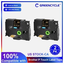 2PK 3/4" Compatible with Brother TZ344 TZe344 Gold on Black Label Tape P-Touch