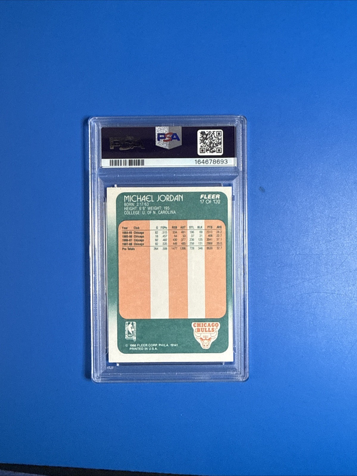 1988-89 FLEER MICHAEL JORDAN #17 PSA 8 SHARP THIRD YEAR BULLS🔥🔥🔥 view 12