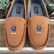 Polo Ralph Lauren Declan Bear Loafers Brown Canvas Moccasin Slipper Men s Size 8