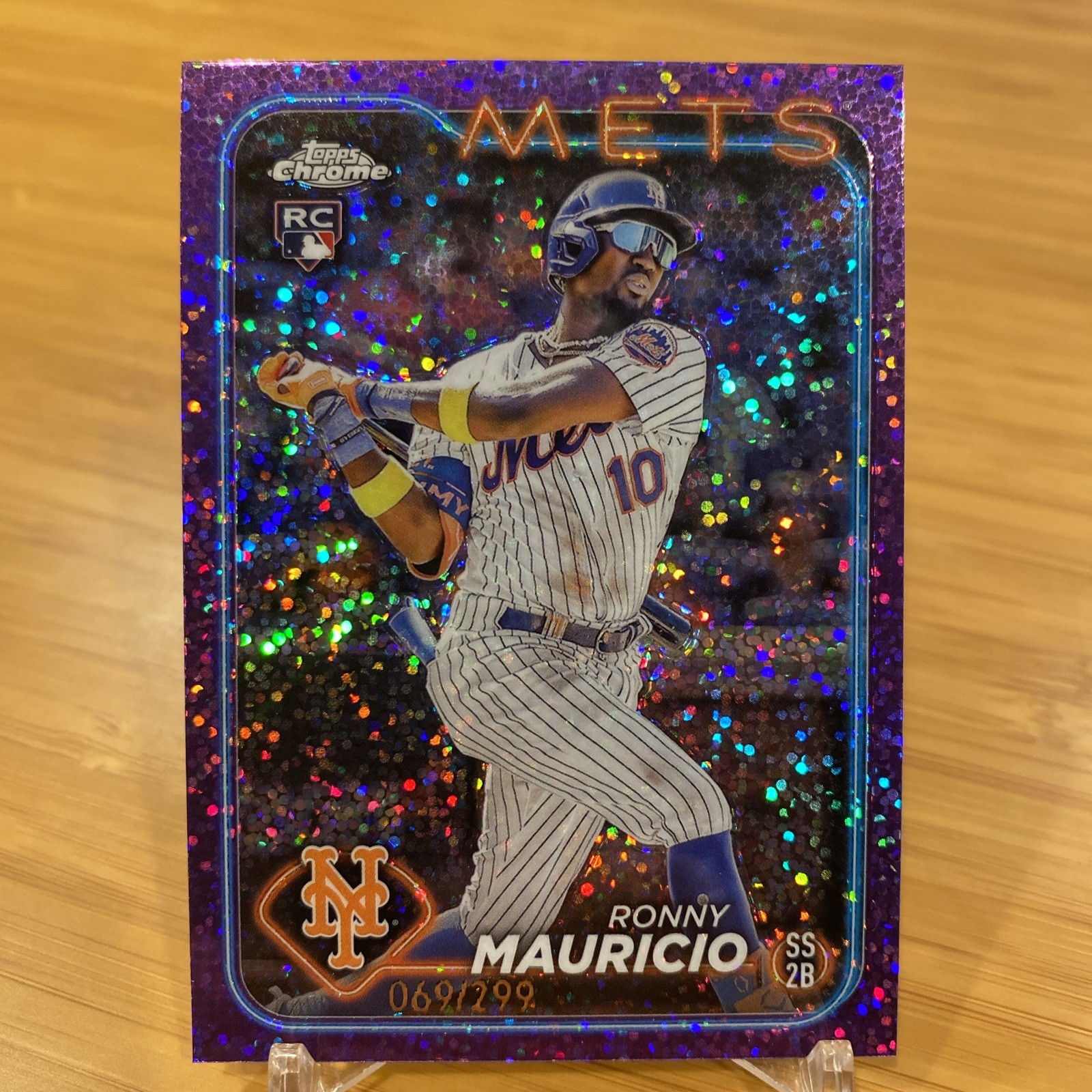 2024 Topps Chrome Ronny Mauricio #28 RC Purple Speckle Refractor /299 RC NY Mets