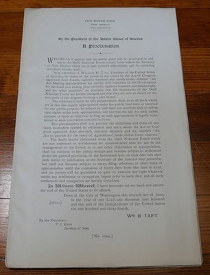 William H Taft / Datil National Forest Map Proclamation New Mexico 1st ed 1910