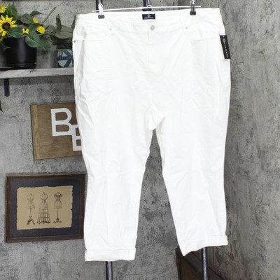 curations Womens Crop Plus Size Rolled Cuff Knit Twill Pants Off White 24W