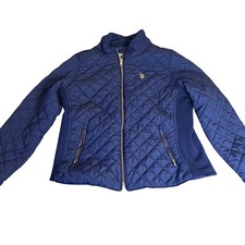 US Polo Assn Quilted Moto Jacket Youth Size L Navy Blue Zip Front