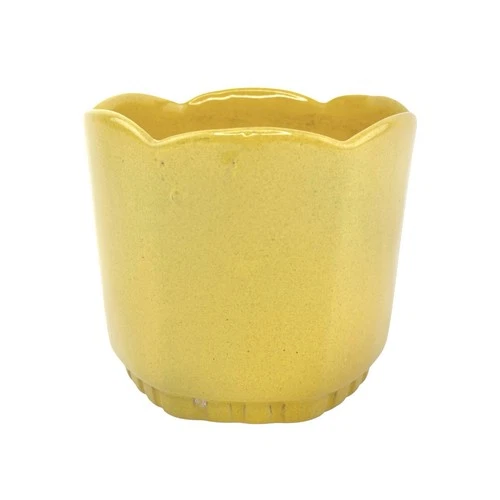 Vintage Frankoma Pottery Planter Pot Number 37 Yellow 4 Inches Tall Scalloped