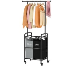 Tajsoon Laundry Sorter with Hanging Bar, 2 Section Laundry Hamper with Lockab...