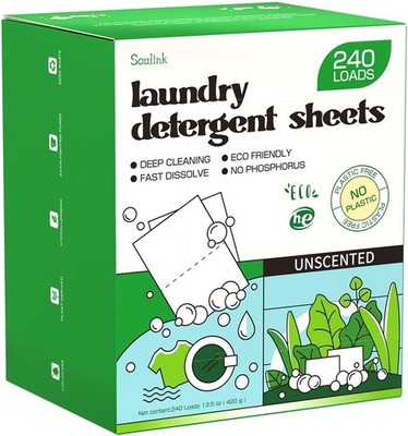 Soulink Laundry Sheets Unscented 240 Loads Plant-Based Hypoallergenic