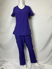 Skechers Women's Purple Scrub Set Top Pants Small Solid Knit Polyester Blend