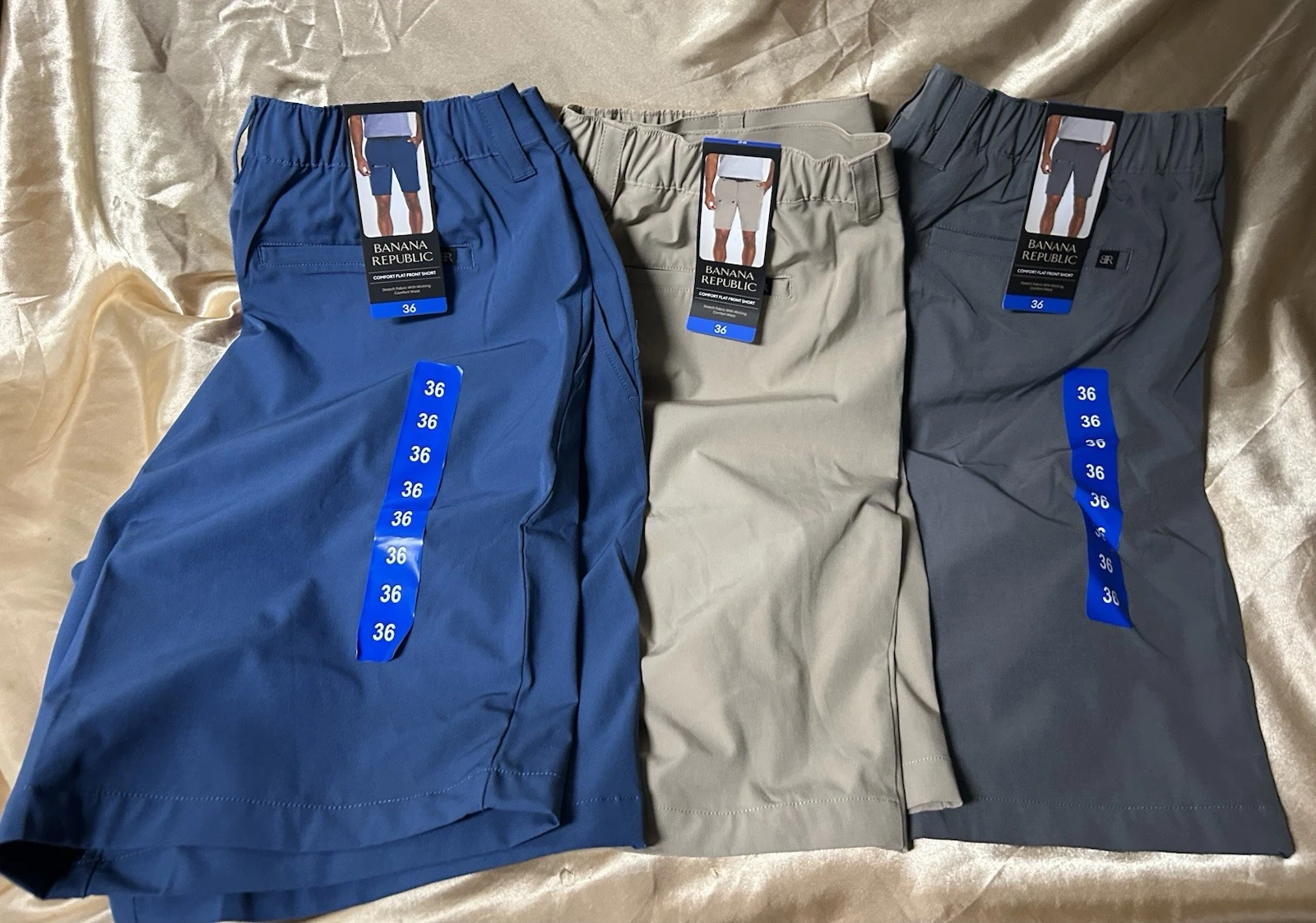 LOT of 3 Pair : BANANA REPUBLIC Flat Front SHORTS size 36 tan gray & blue
Opens in a new window or t