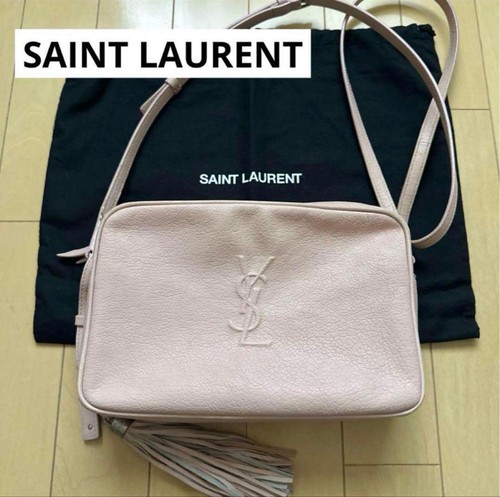 YSL Saint Laurent Tassel Camera Bag Crossbody Shoulder Bag Pink Leather Women's