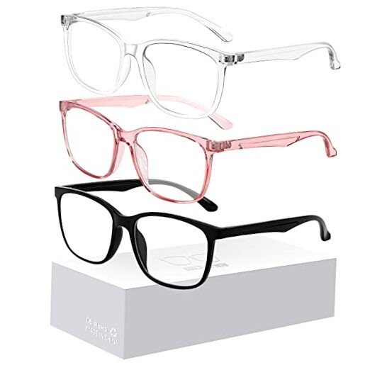 Blue-Light Blocking Glasses for Women & Men - 3-Pack in Black, Clear & Pink