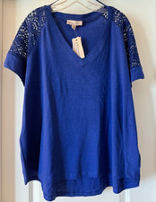 Philosophy Woman 100% Cotton SS -V-Neck w/Lac...