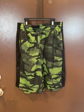 Exertek Athletic Shorts Boys 10/12 Drawstring Camo Green Elastic Waist