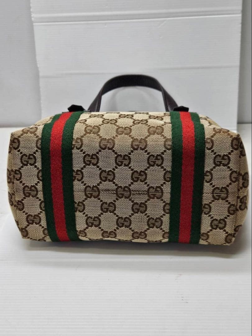 GUCCI Vintage GG Canvas Sherry Line Tote Bag Leather Trim Excellent Condition thumbnail 5