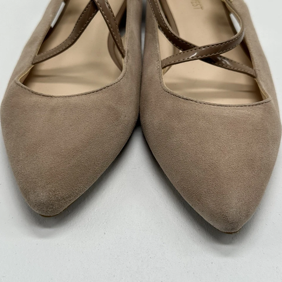 Nine West Anastagia Beige Tan Suede Pointed Toe Criss Cross Strap Flat Size 9 M - Image 3 of 4