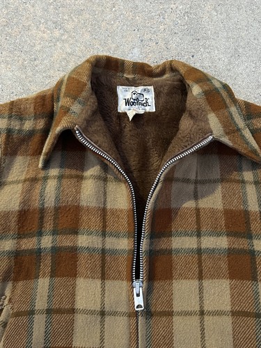 Vtg Woolrich 100% Wool Hunting Coat Long Jacket Brown Sherpa Lined Mens XL Plaid - Picture 3 of 10