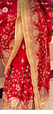 Handmade Women  s Red  Gold Embroidered Choli Blouse Top M Silk Blend