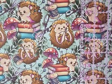 100 Cotton Woven Novelty Fabric Hedgehog Books By The 1/4 Yard 9x56