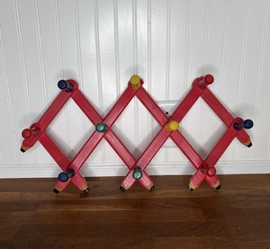 Vintage 80's Wood Accordion Rack 10 Peg Primary Colors Pencils Teacher Classroom