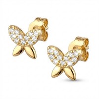 Schmetterling Ohrringe 925 Silber Vergoldet Zirkonia Damen Kinder Ohrstecker