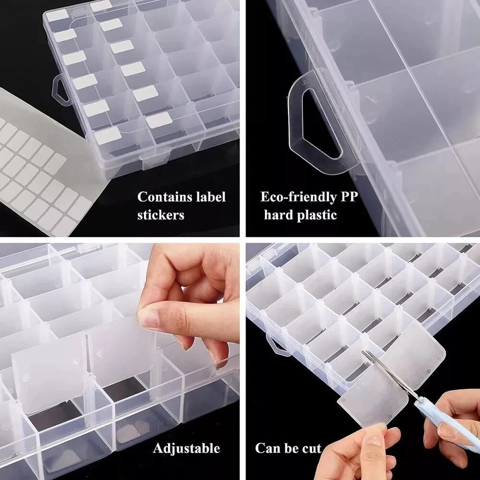 4 Pack 36 Grids Clear Plastic Organizer Box with Adjustable Dividers, Small Craf - Image 3 of 4