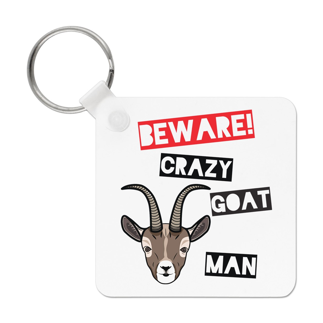Beware Crazy Goat Man Keyring Key Chain - Funny Animal