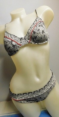 Esprit Damen Bikini Gr. 36 Cup 75C gefüttert schwarz weiß elegant Top Zustand