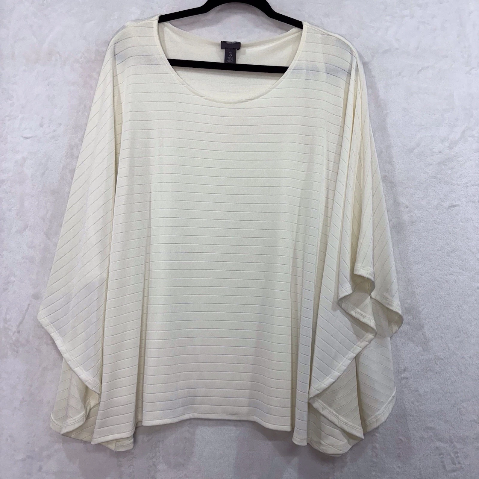 Chico's Travelers Cape Poncho Drop Needle Top Size 3 XL Ivory Semi Sheer