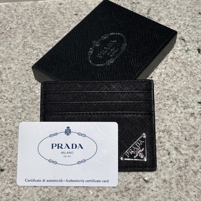 PRADA Milano Black Men s Card Holder Wallet, Solid Logo Accent, Credit Card