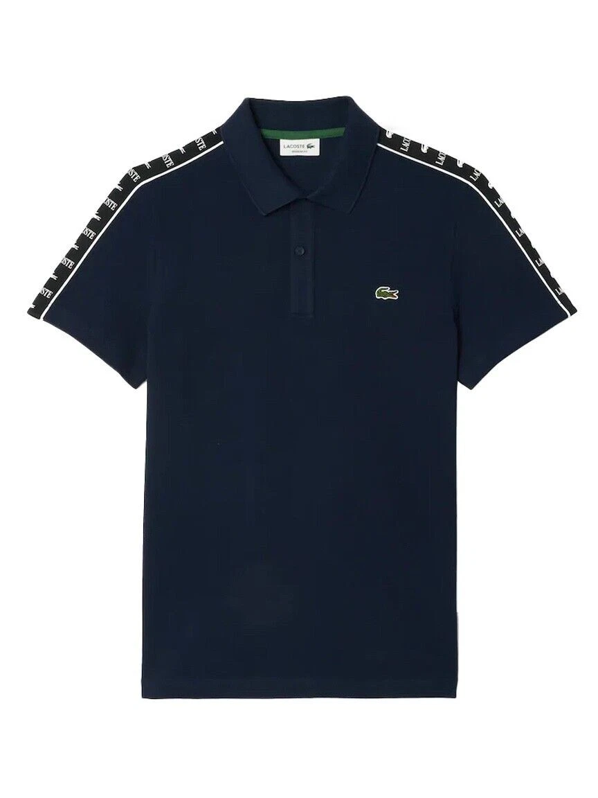 Lacoste Men's Logo Stripe Stretch Piqué Polo Shirt in Navy Blue PH7398-51 166