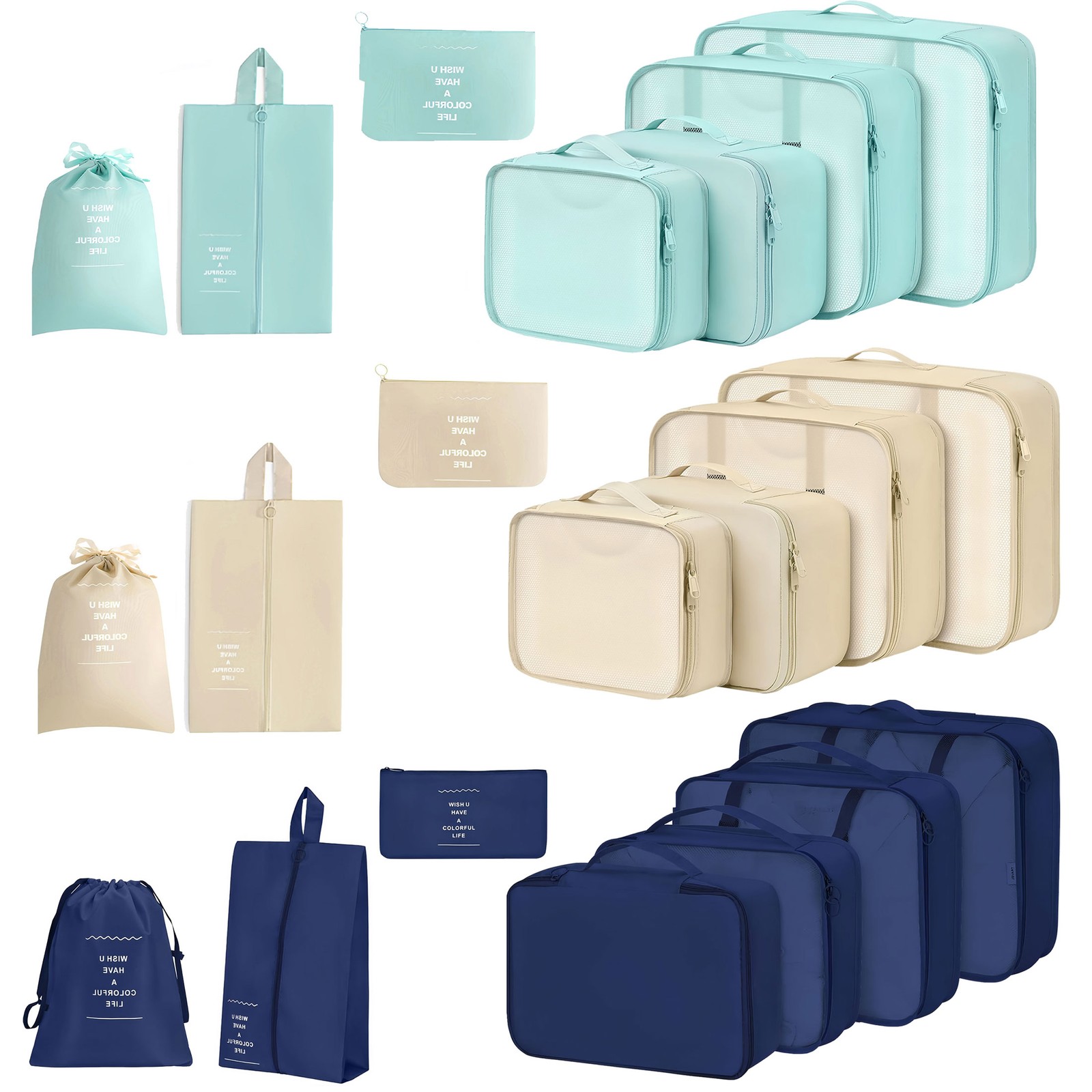 7PCS Travel Packing Cubes Luggage Organizer Cubes for Clothes, Toiletries & More