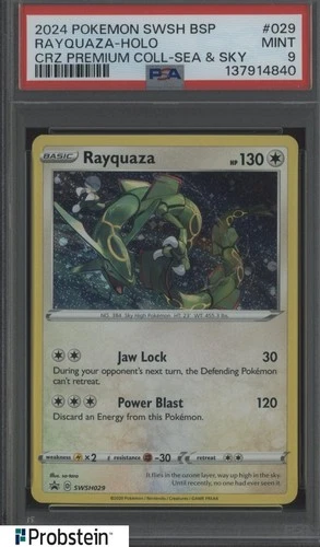 2024 Pokemon SWSH BSP CRZ Premium Coll Sea & Sky #029 Rayquaza - Holo PSA 9