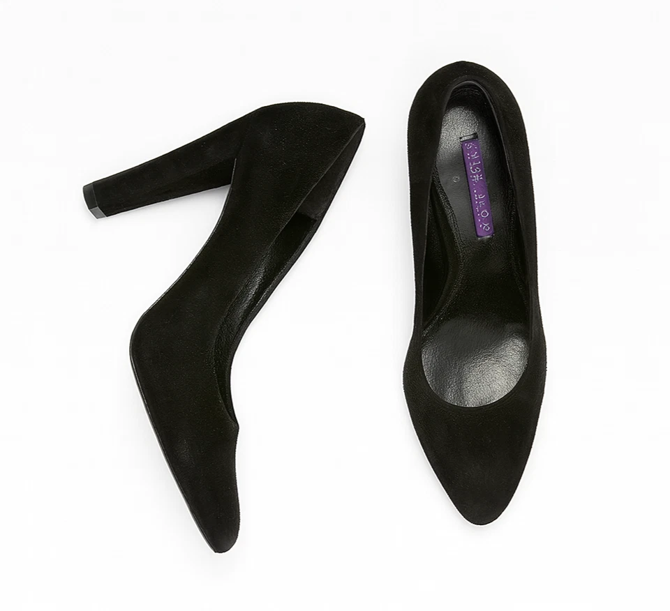 Ralph Lauren Collection女式黑色麂皮绒高跟鞋意大利9B经典 — 第 2/4 张图片