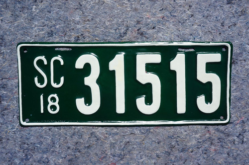 1918 South Carolina License Plate