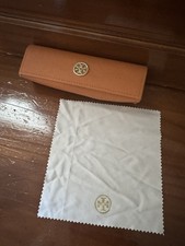 Tory Burch Brown Small EyeGlasses / Sunglasses Case with Matching Cleaning Cloth