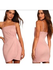 Lulus NWT Drinks On Me Mauve Pink Tulip Hem Pleated Top Dress Size Large Bodycon