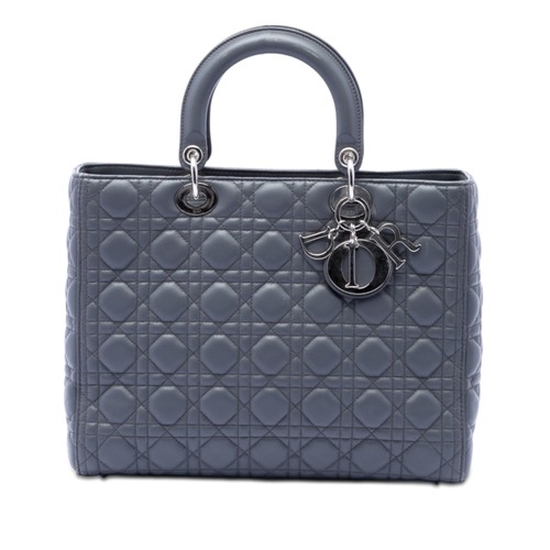 Dior Large Lambskin Cannage Lady Pre-Loved Satchel Dark Gray