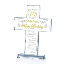 Cross Gifts for Women, Men, Standing Glass Keepsake for 70 Year 70th Birthday