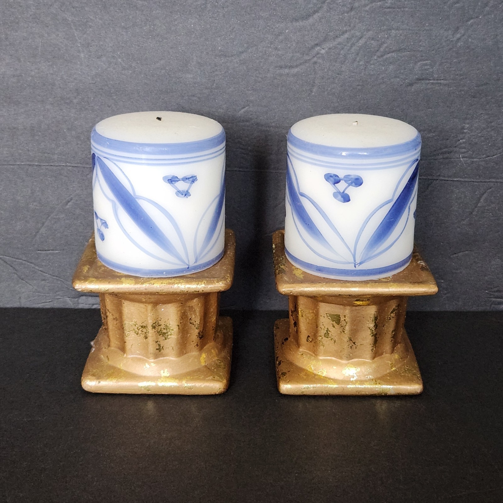 Vintage Ceramic Column Pedestal Candle Holder Riser Set Of 2 For Pillar Candles