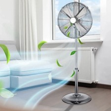Pedestal Floor Fan Chrome Metal Oscillating Electric 3-Speed 16 Inch No Sound.