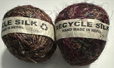 LOT of 2 RECYCLE SILK Handmade 6.9oz 7.1oz Craft Yarn Made in Nepal Colored sari