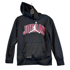 Jordan Dri-FIT Boys Hoodie Black Red Jumpman Pullover Sweatshirt Size M 10-12