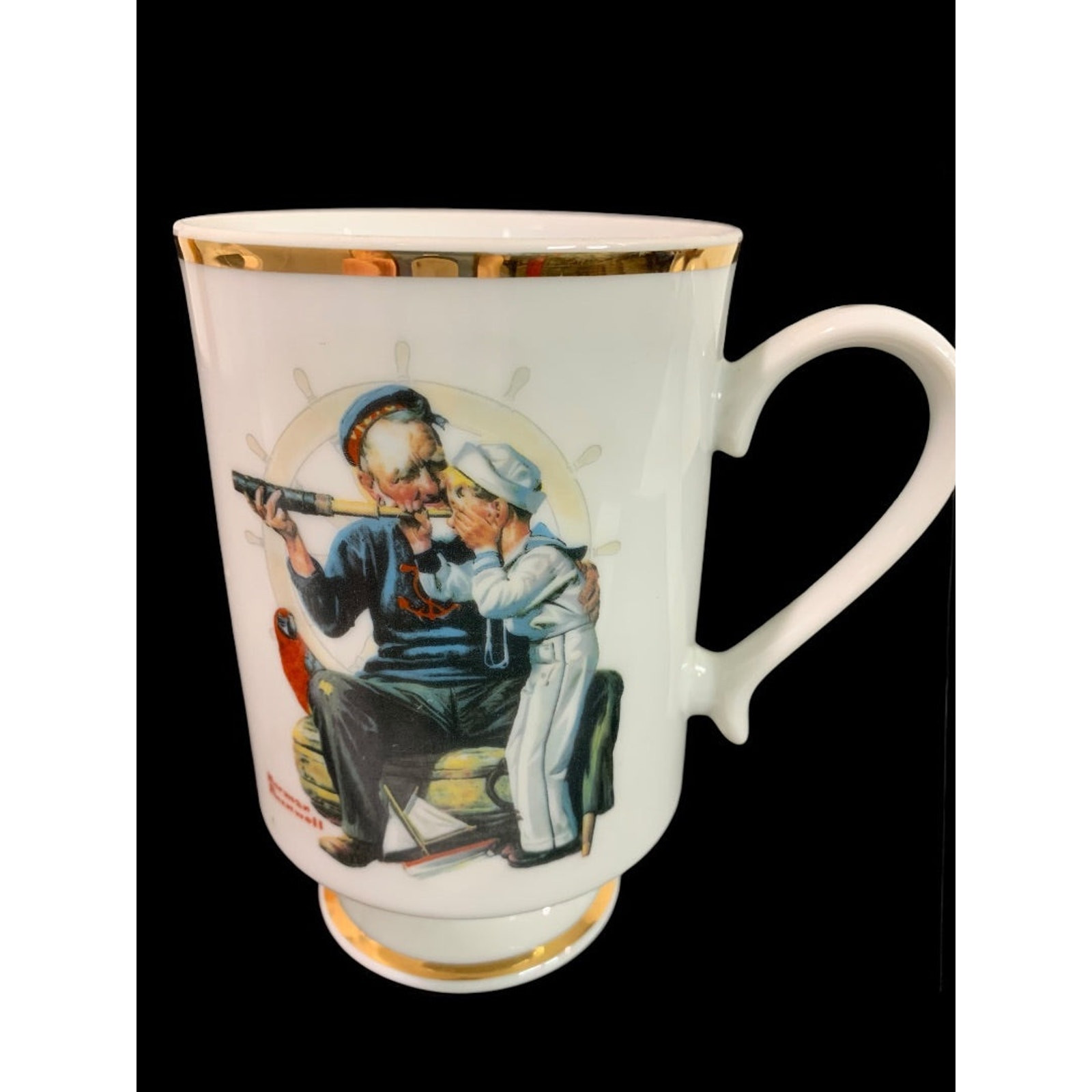1981 Norman Rockwell Porcelain Pedestal Mug "Ship Ahoy" The Danbury Mint